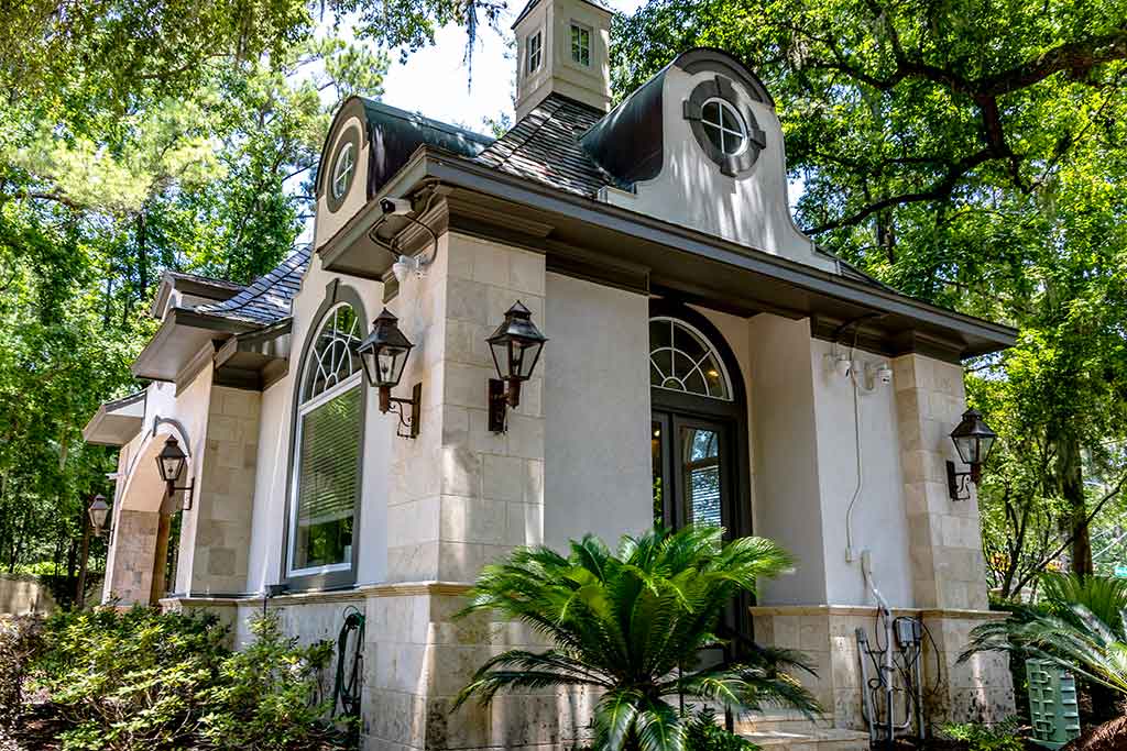 Guard house at the Kings Lake Estates entrance in Kingwood, Texas